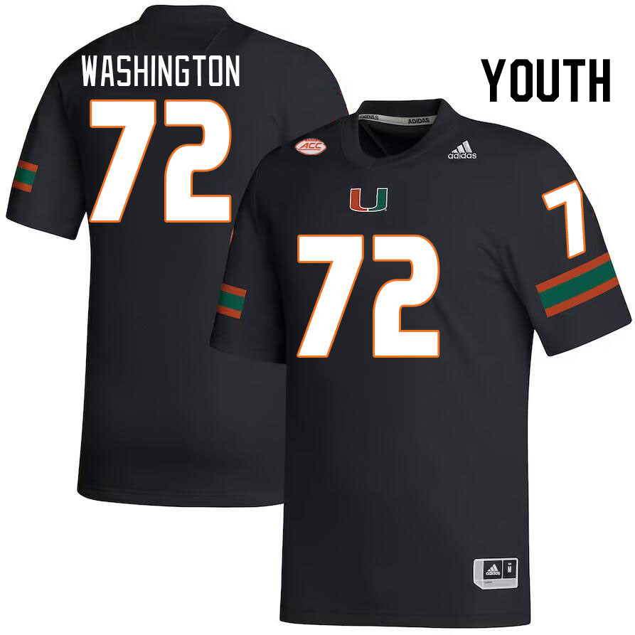 Youth #72 Chris Washington Miami Hurricanes College Football Jerseys Stitched-Black